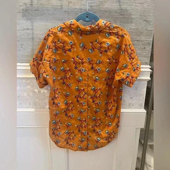 NWT new XS Anthropologie pilcro embroidered surf button down top floral gold - Picture 13 of 17